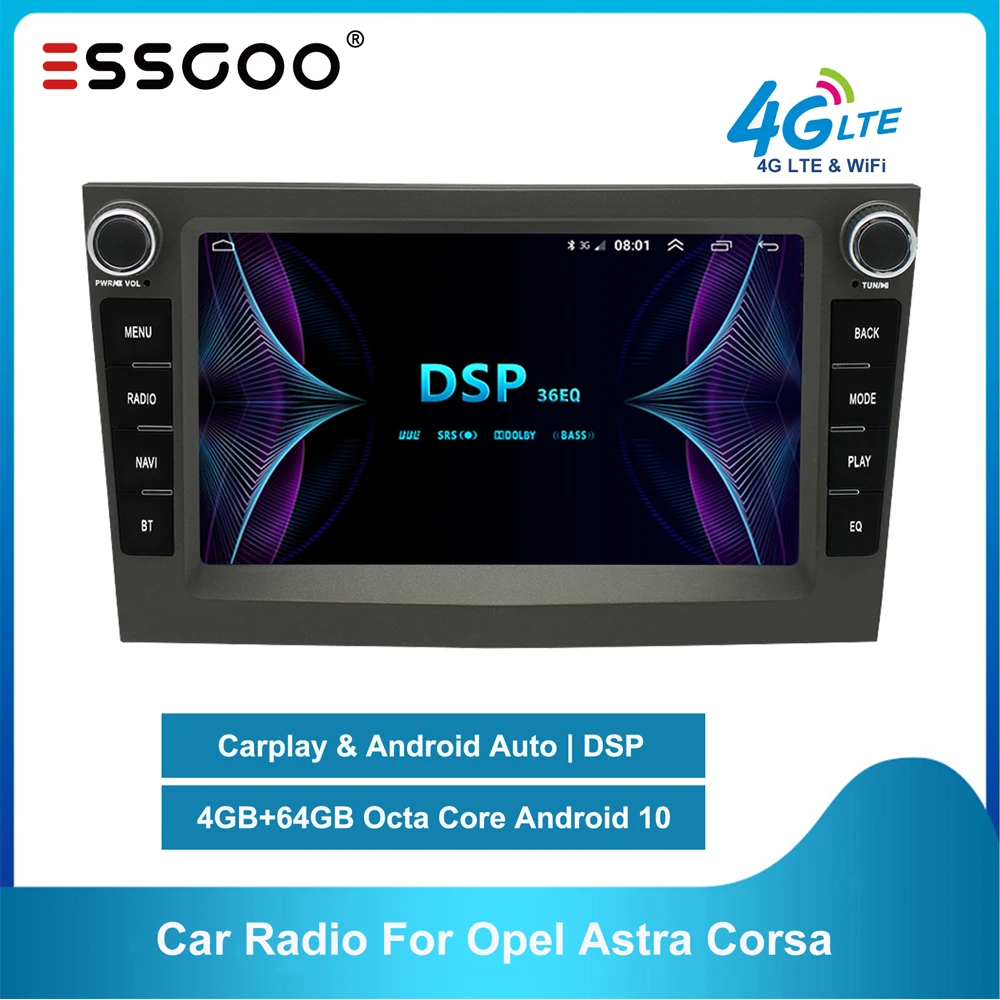 

ESSGOO DSP 4G Car Radio 2 Din 7 Inch 64GB Android Auto Carplay RDS AM GPS WiFi MP5 Multimedia Player Stereo For Opel Astra Corsa