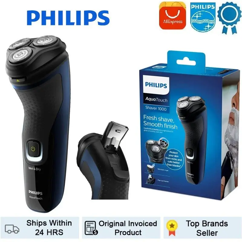 Оригинальная Мужская перезаряжаемая Бритва PHILIPS S1223 для влажного и сухого бритья, 3D гибкая головка для бритья, двойные лезвия, точный тримме...