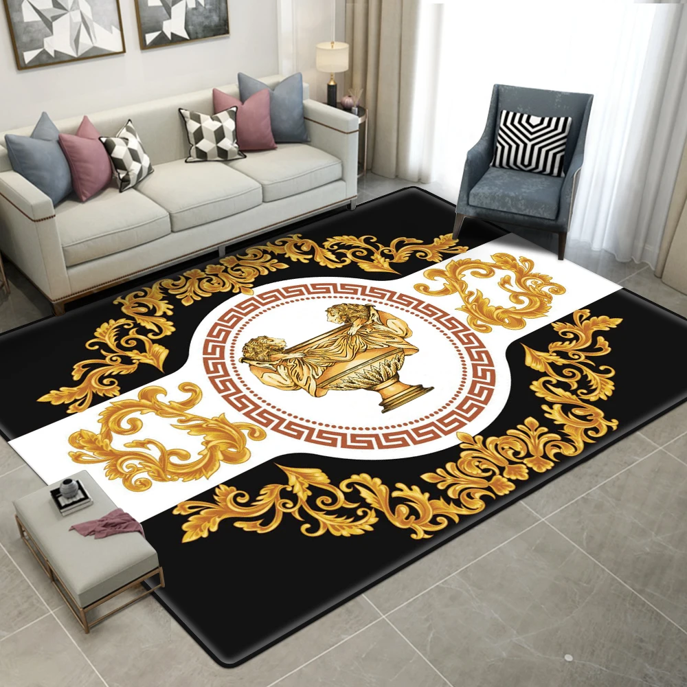 

luxury Brand Black Gold Rug And Carpet In The Living Room Bedroom Doorway Carpet Europe Style Home Decoration Soft Sofa Foo Mats
