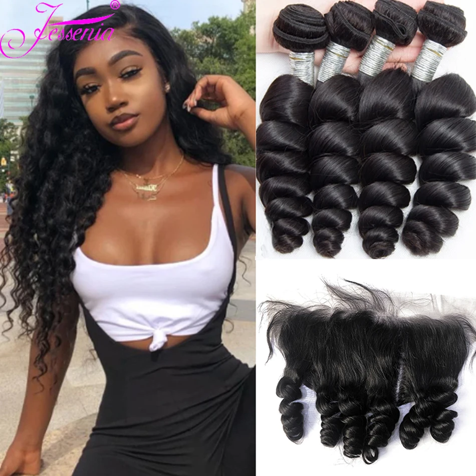 Loose Wave Bundles With Frontal 12A Hair 100% Human Hair Weft Loose Deep Hair Weaving Remy Indian 4x4 Lace Closure With Bundles