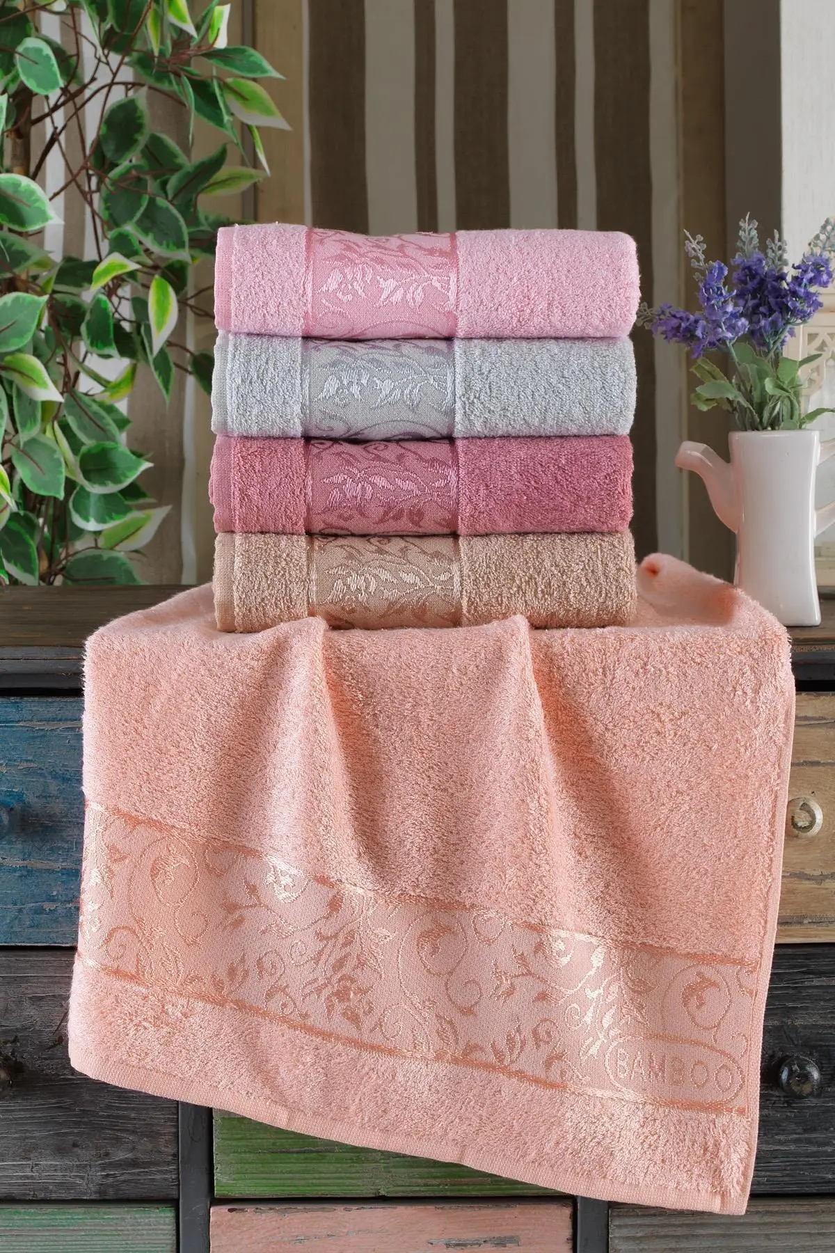 100 Bamboo 4-piece 50x90 Cm Hand And Face Towel Set, Home Towel Set