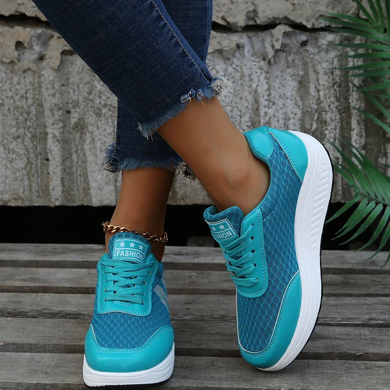 Fashion Women's Wedge Shoes Lace-up Lightweight Breathable Hard-wearing Sneakers Walking Platform Casual Garden Shoes