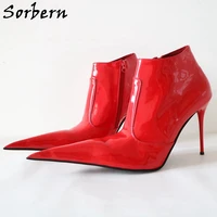 sorbern italy style ankle boots long pointy toe women fetish party stilettos metal high heel 12cm short booty custom colors