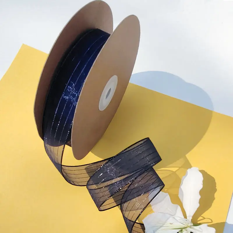 9Yards/roll 25mm/40mm Bright silk Stripe Tulle Ribbon DIY Handmade Material Hair Bows Clothing Accessories Gift Wrap Crafts