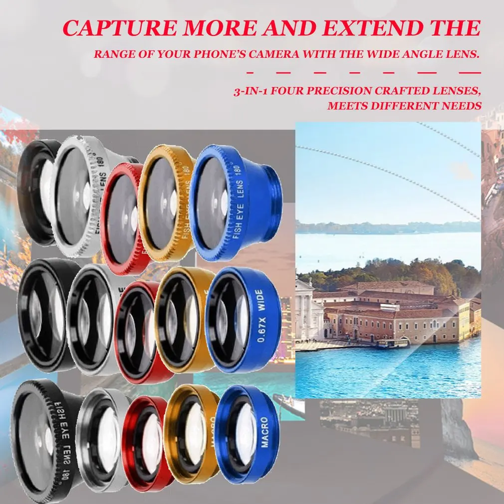3-in-1 Multifunctional Phone Lens Kit Fish Lens+Macro Lens + Wide Angle Lens Transform Phone Into Professional Camera