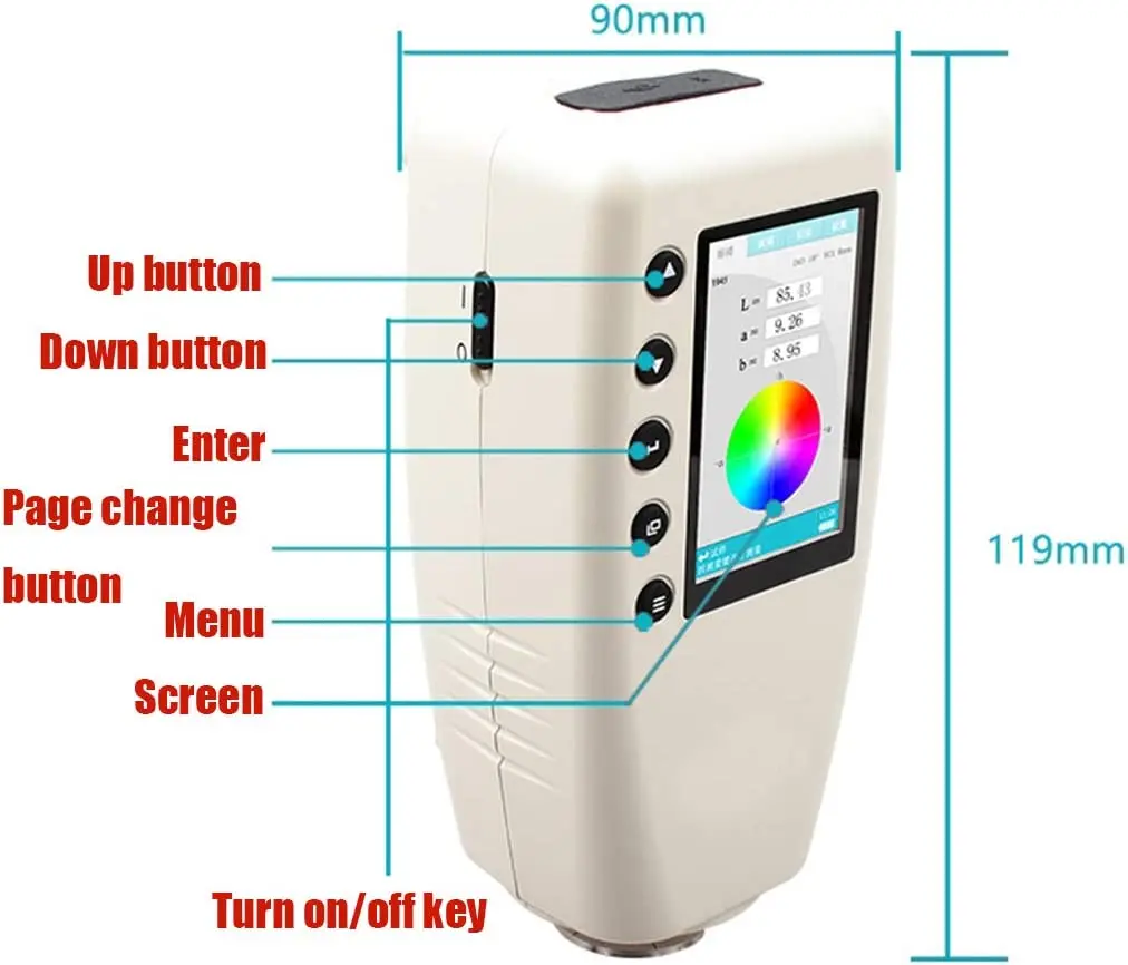 

WR18 Digital Colorimeter Color Meter Switchable Caliber with 4mm 8mm and Biggest 40mm Lab Value CIELAB CIELCH CIEXYZ SRGB Displa