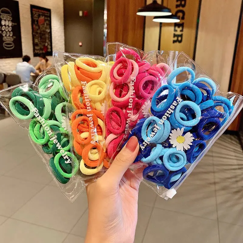

50pcs Elastic Hair Accessories Solid Black Pink Rubber Band Ponytail Holder Gum for Hair Ties Scrunchies Hairband for Women Kids