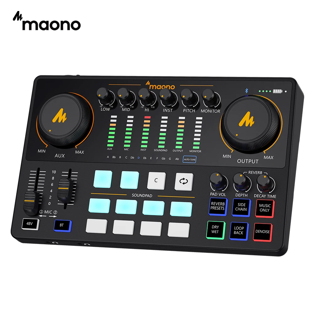 Maono Audio Interface DJ Mixer All in One Portable Podcast Studio for Recording Live Streaming Youtube Guitar PC Sound Card Kit 1