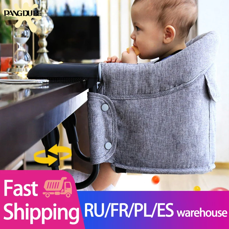 Portable Baby Highchair Foldable Feeding Chair Seat Booster Safety Belt Dinning Hook-on Chair Harness Infant Lunch Cushion Mat