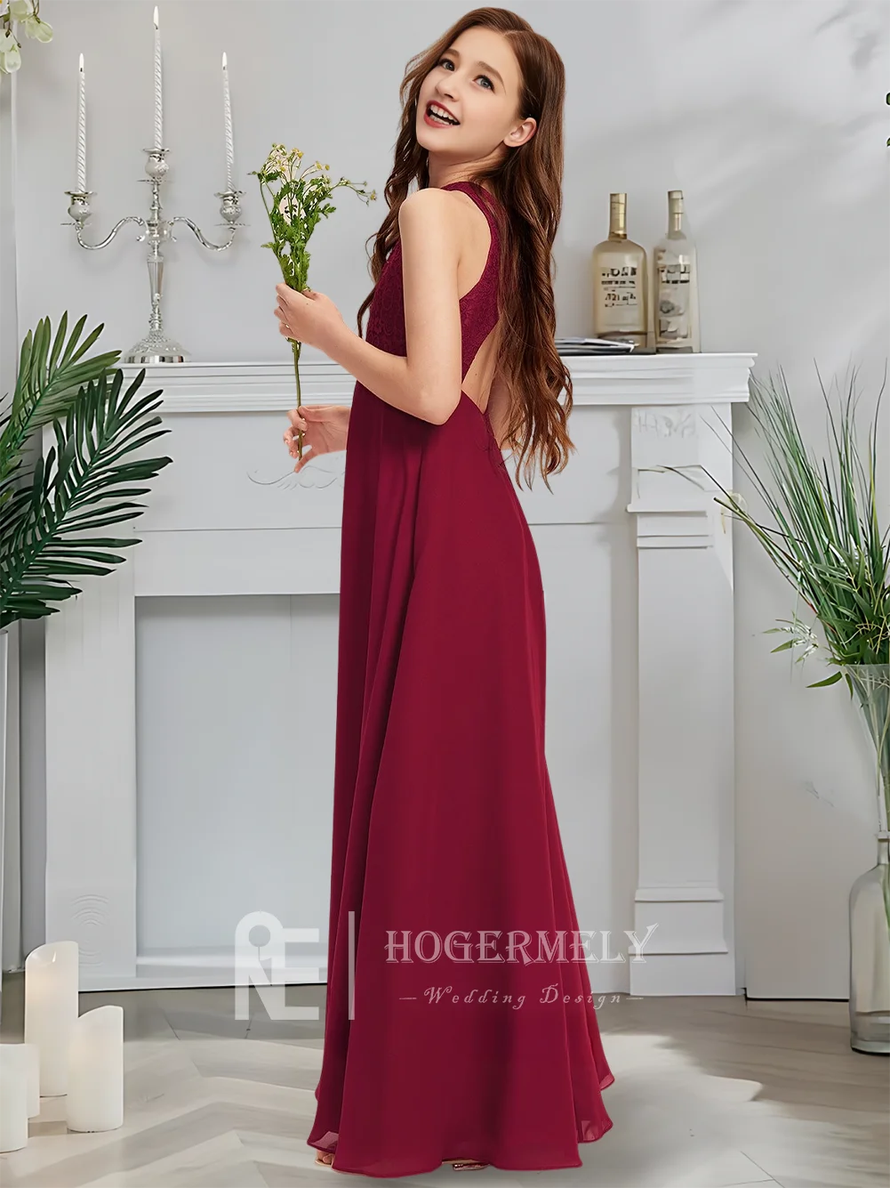 Платье подружки невесты с лямкой на шее королевское малиновое платье цветочным