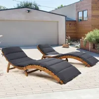2Pcs Outdoor Long Recliner Chair Pool Chair Lounge w Coffee Table Patio Furniture Set Wood Portable Extended Chaise Lounge Chair
