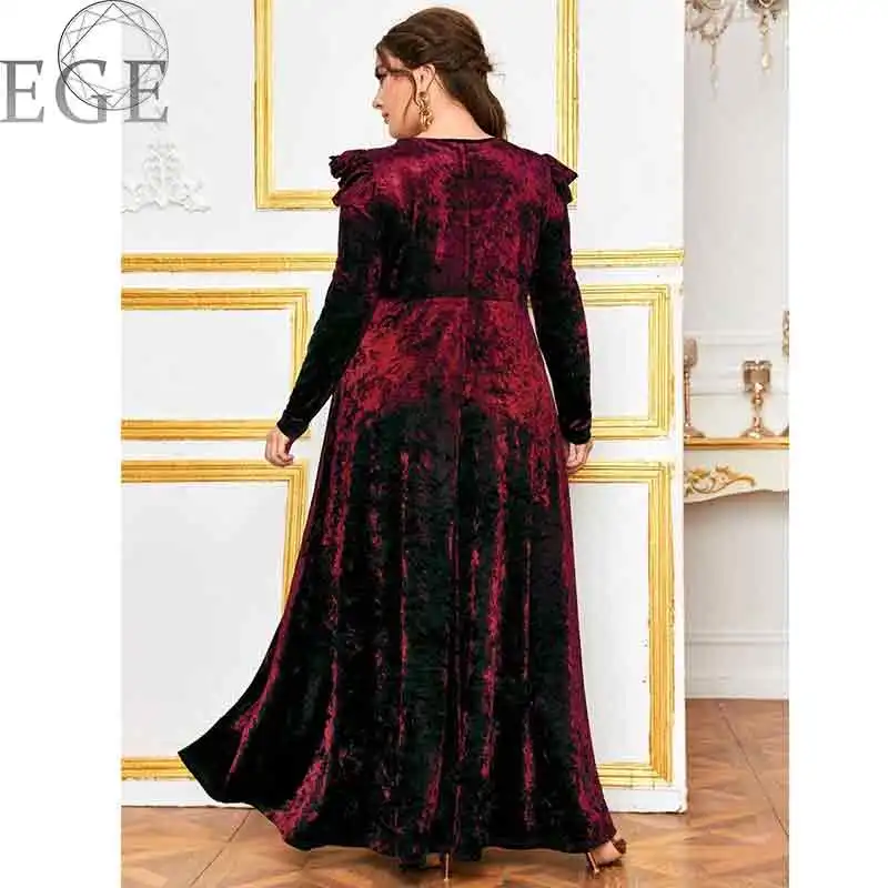 2022 New Fall Winter Plus Size Velvet Elegant 4XL5XL Round Neck Long Sleeve Dress Luxury MIDI Loose Dress Plus Size Women's