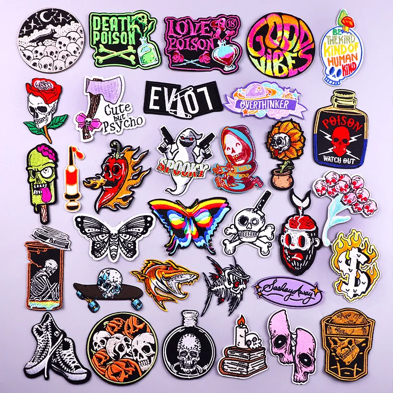 

Animal Skull Patch Iron On Embroidered Patches For Clothing Thermoadhesive Patches On Clothes Stickers Hippie Skeleton Applique