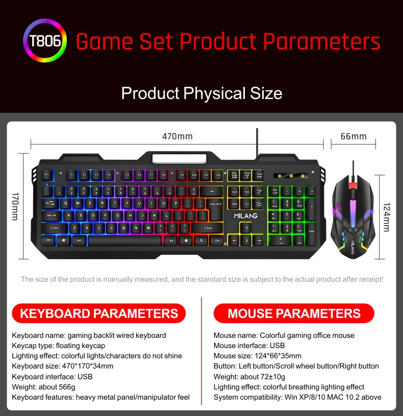 Wired Gaming Keyboard And Mouse RGB Backlit Keyboard Rubber PC Keycaps Mouse Gamer Mouse images - 6