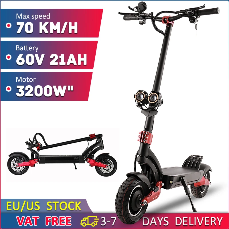 3200W Electric  Scooter for Adults,Max Speed 70km/h Electric Scooter 60V 21AH  Off-road Folding Scooter Folding 10'Tire