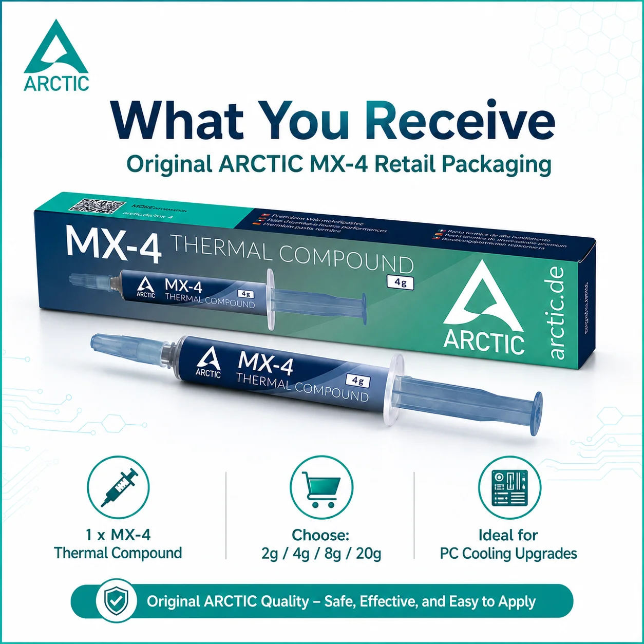 Термопаста ARCTIC MX-4 8.5WmK 2г 4г 8г 20г для охлаждения CPUGPU чипов, теплопроводящая силиконовая смазка (art.: 3920db09eecdc) - 3920db09eecdc