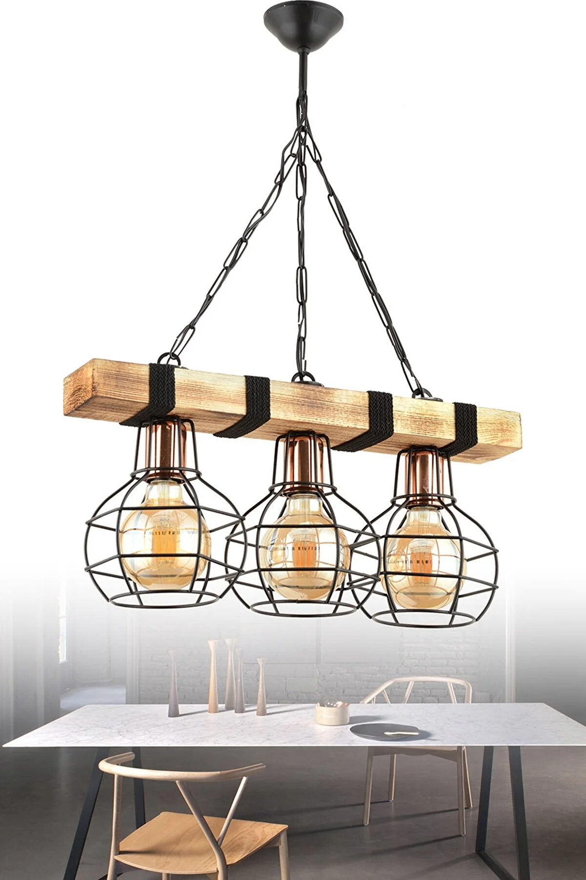 

Wood Metal Pendant Lamp Chandelier Modern Led Rustic Industrial Hanger Kitchen Living Room Decoration Edison Loft Style Vintage