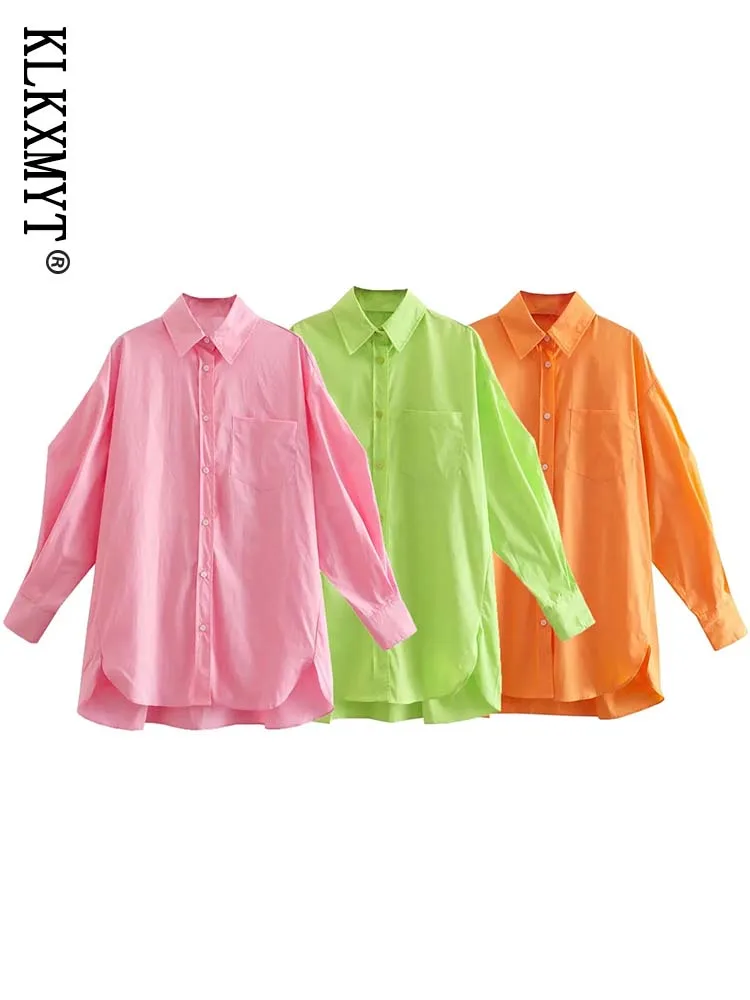 

KLKXMYT женская рубашка 2022 Traf модные поплиновые винтажные рубашки с длинным рукавом на пуговицах повседневные свободные женские блузки Блузы ...