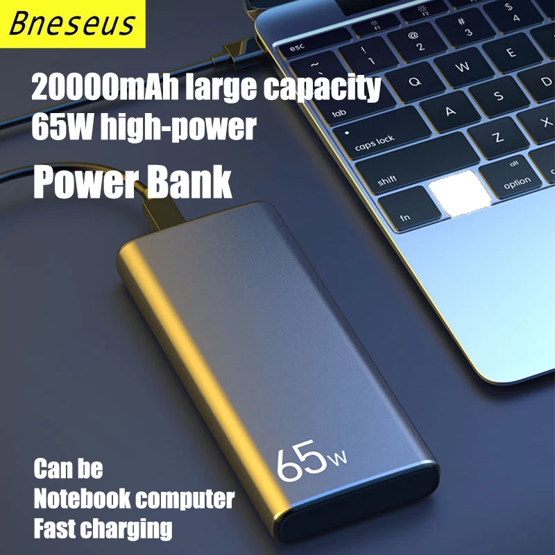 

20000mAh Power Bank 65W External Auxiliary Battery Pack For Laptops Apple Huawei Xiaomi Samsung Fast Charging Portable Powerbank
