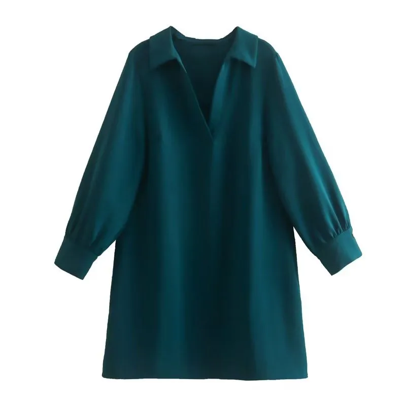 

ZATRHMBM Women 2022 Autumn Fashion Loose Mini Dress Vintage V-Neck Long Sleeves Elegant Female Dresses Vestidos Mujer
