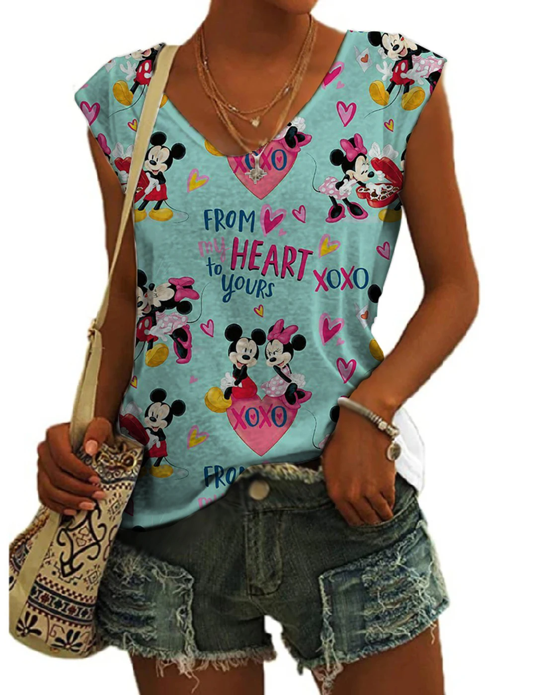 

Summer Disney Minnie Mouse Leopard Print Sleeveless Y2k Clothes Harajuku Casual Tank Tops Fashion V Neck Pullover Women's Tank T
