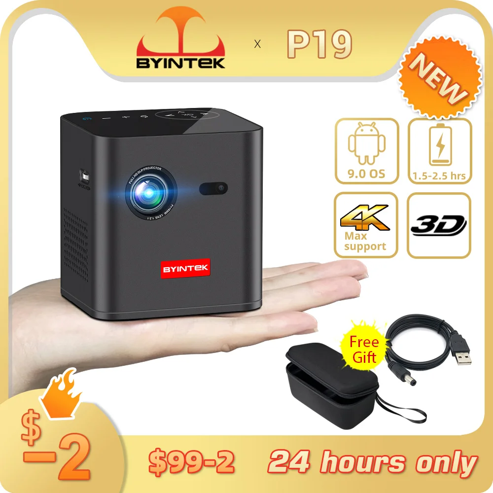 BYINTEK P19 3D Мини проектор Портативный Смарт Android WIFI видео пико LED DLP для домашнего