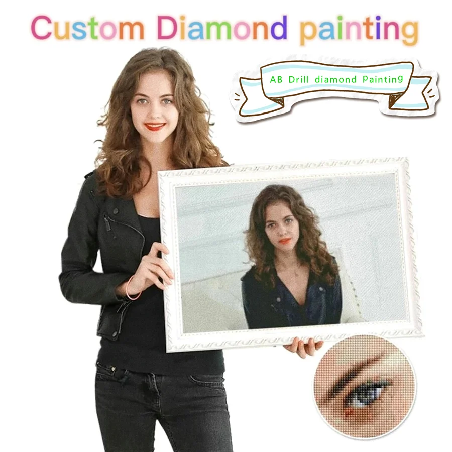 Pintura de diamantes redondos/cuadrados, imagen de bordado de diamantes redondos, fotos personalizadas, AB Drill