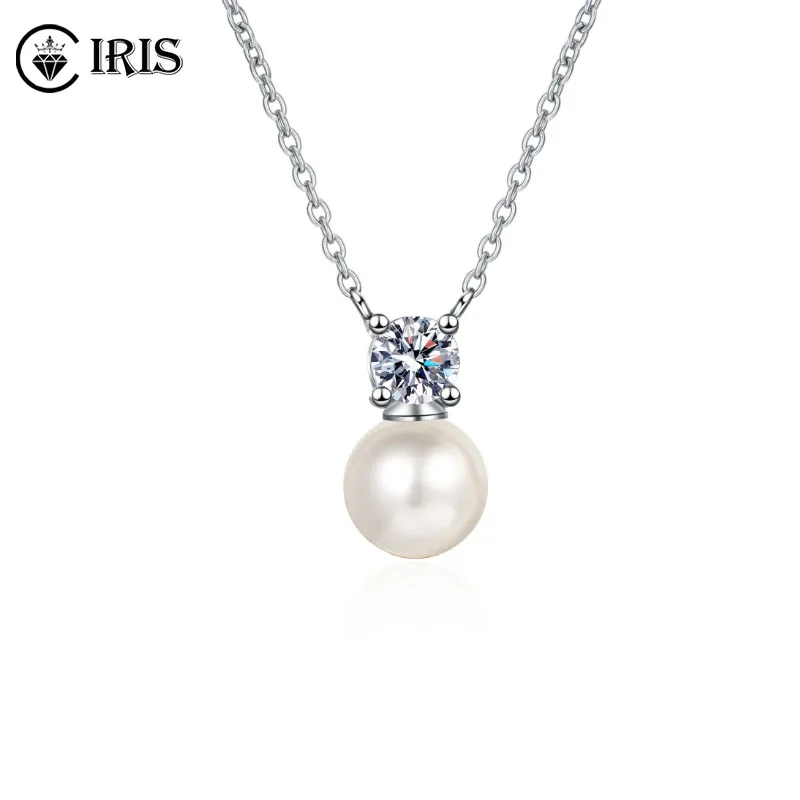 

8-9mm Freshwater Flawless Pearl Necklace, 0.5ct Moissanite S925 Silver Necklace Women's Pendant Valentine's Day Gift