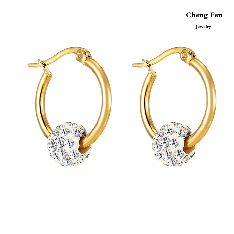 

Trendy Gold Plated Stainless Steel Round Hoop Earrings Hip Hop Glass Eardrop Women Fashion Accessories Wedding Birthday Gift