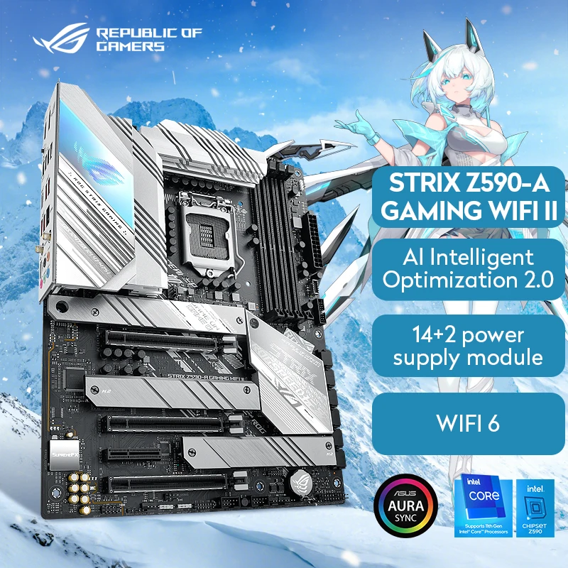 

Материнская плата ASUS ROG STRIX Z590-A GAMING WIFI II, белая компьютерная материнская плата с поддержкой процессора 11900K/11700K(Intel Z590/LGA 1200)