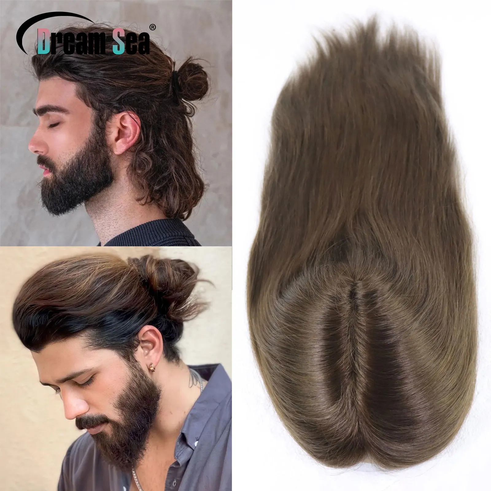 

12Inch Brown Men Toupee Human Hair Wig 8x10 Fine Mono Lace With PU Perimeter Hair Replacement System Men's Toupee Hair Piece