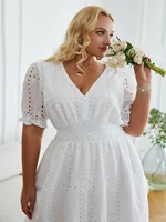 simplee plus white wedding party dress plus size summer women elegant high waist split maxi robe embroidery 4xl buttons vestido