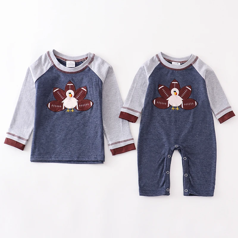 

Girlymax Fall/Winter Thanksgiving Baby Boys Cotton Turkey Long Sleeve Stripe Romper Toddler Top T-shirt Raglans Kids Clothing