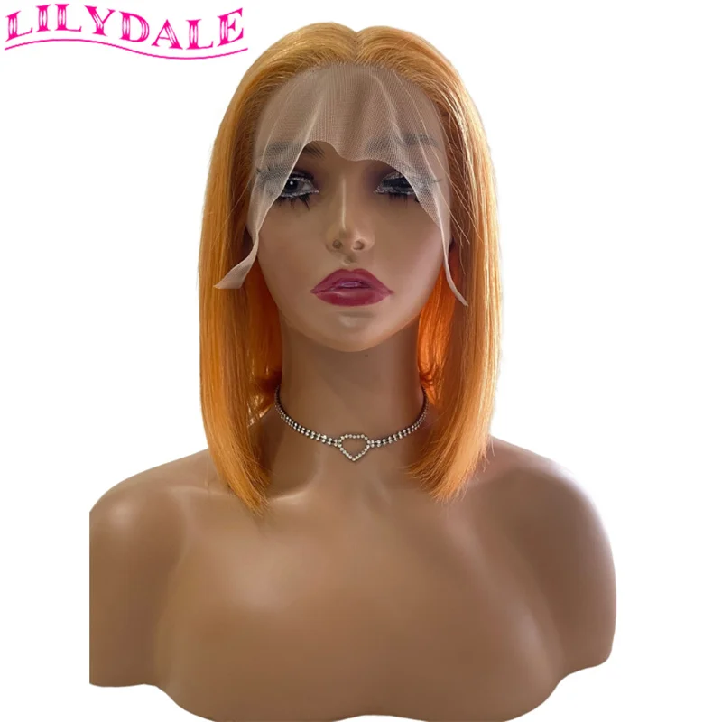 Orange Bob Wig 13X1 T Part Brazilian Straight Lace Front Wig HD Transparent Lace Wigs For Women Natural Black Silver Grey Bob