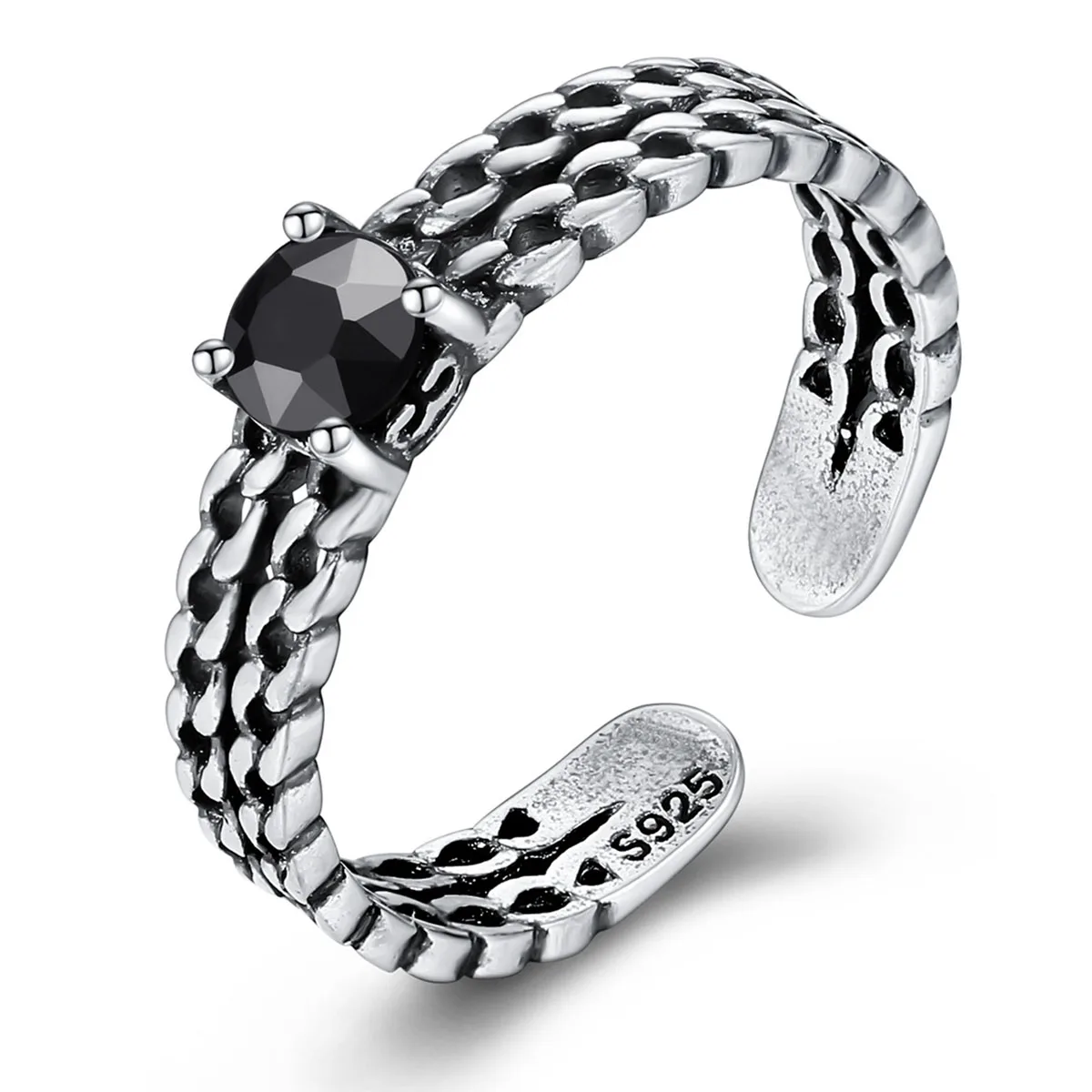 

Europe and the United States retro opening women's ring S925 sterling silver jewelry creative three-strand twist