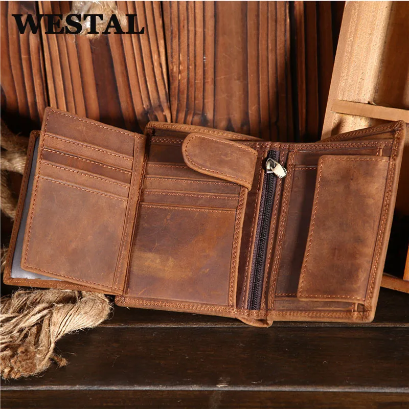 

WESTAL New In Crazy Horse Leather Men's Wallets Male Cowhide Wallet Multi-Card Holder Large Capacity Vintage Design Coin Purses