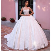 charming white ball gown wedding dresses luxury appliques beads square neck bridal gowns elegant sleeveless vestido de novia