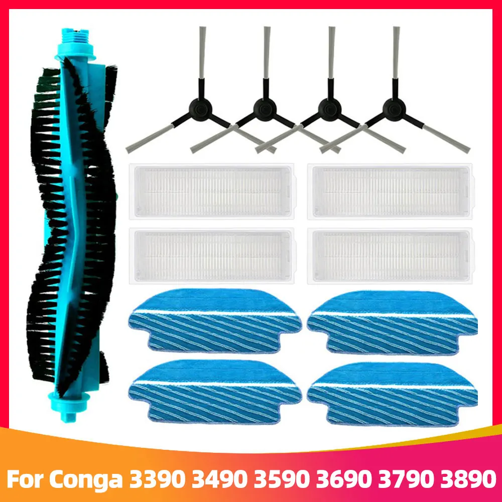 For Conga 3290 3390 3490 3590 3690 3790 Robot Vacuum Cleaner Hepa Filter Main Brush Side Brush Mop Cloth Spare Parts Accessories