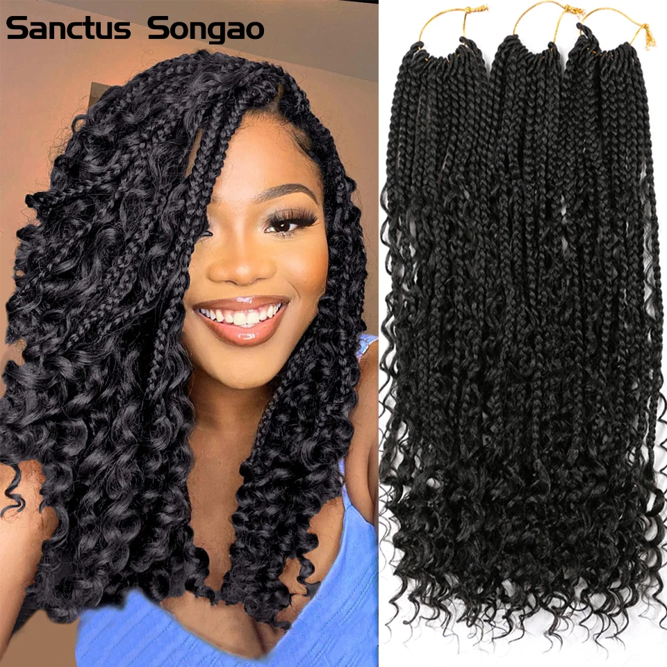 Box Braids Crochet Hair Curly Ends 14 20 Inch Faux Locks Synthetic Braiding Hair Extensions Soft Goddess Locs for Black Women