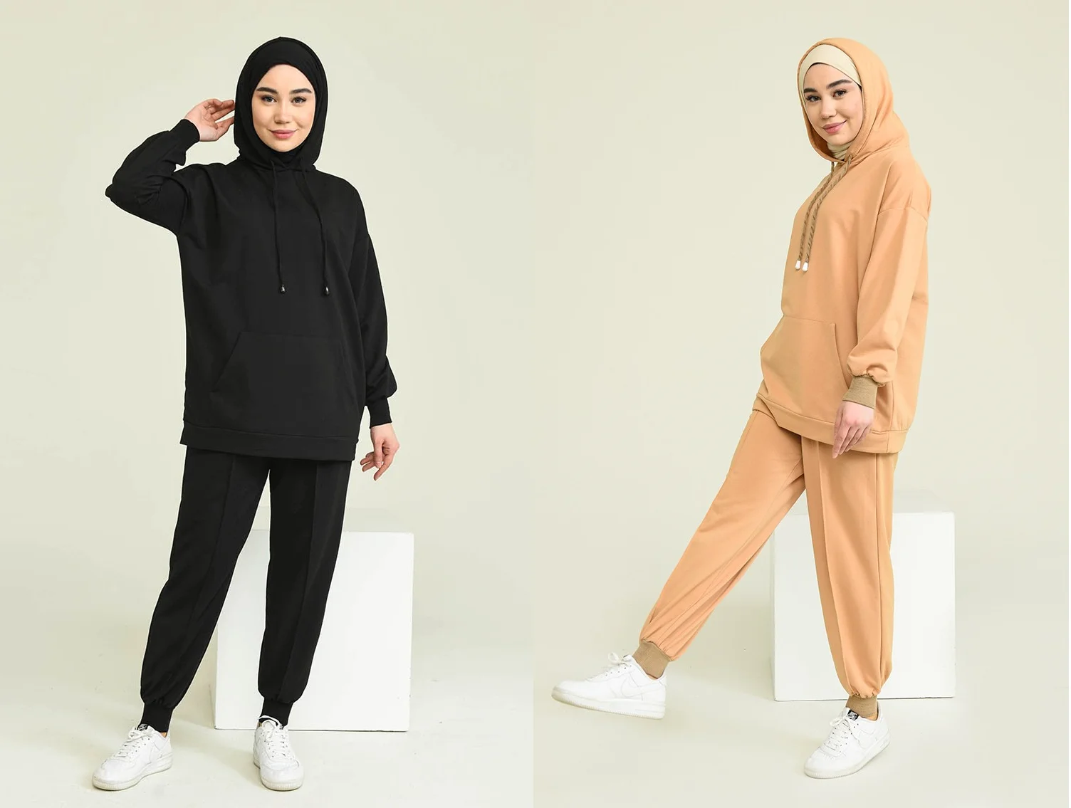 

4 seasons Muslim Women bottom top pants pockets Hood unlined long sleeve tracksuit suit daily casual mould stylish fashion Islamic kerchief