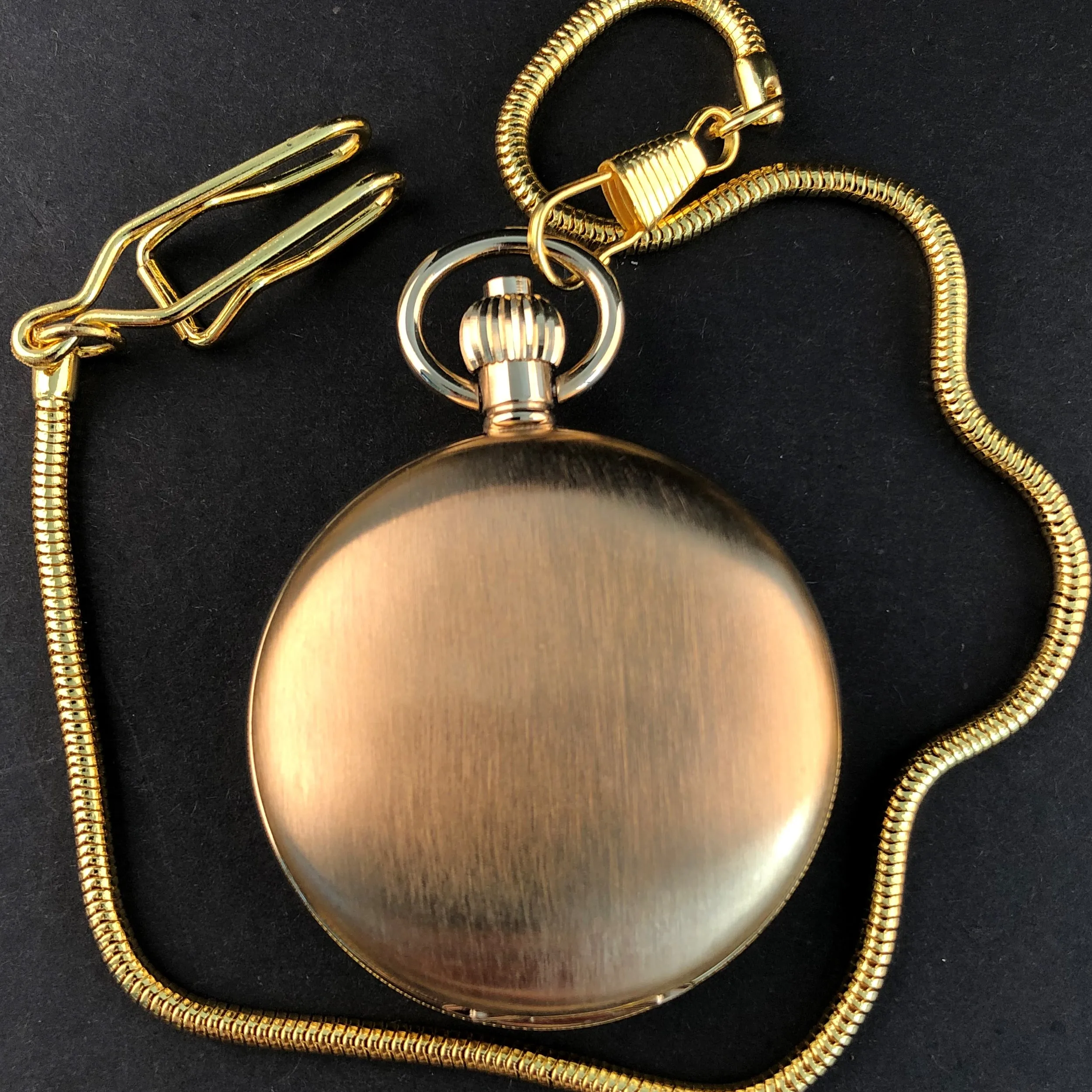 Vintage Gold 2 Sides Open Case Pocket Watch Mechanical Hand-winding Mens Women Pocket Watches Pendant with Chain Clock