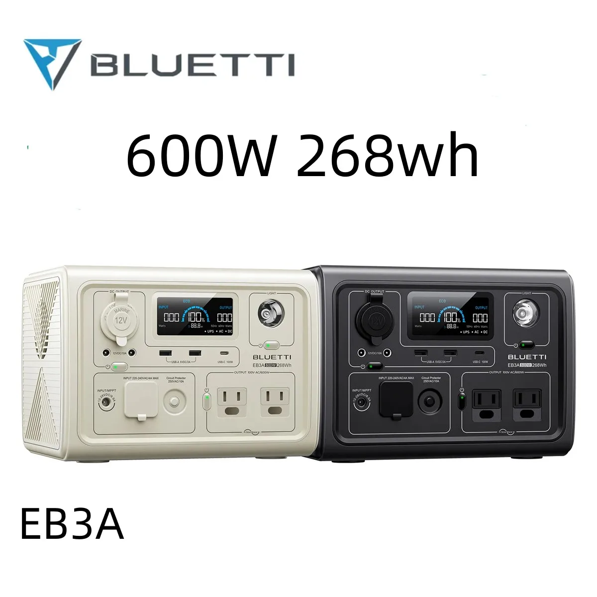 

BLUETTI EB3A 600W 268Wh Portable Power Station LiFePO4 Battery Backup w/ 2 600W (1200W Surge) AC Outlets for Camping US Plug