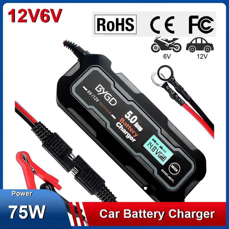 

Car Battery Charger 110V-12V/6V Voltage 5A Intelligent LCD Screen Display 12V Lead-acid Battery Charger for Automobile Motorcycl