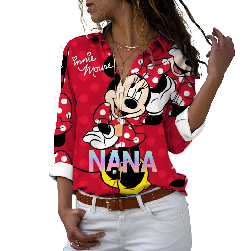 

Autumn Women's Shirts Fashion Long Sleeve Shirts Disney Minnie Mickey Pattern Shirts Casual Loose Shirts Women's Versatile Tops