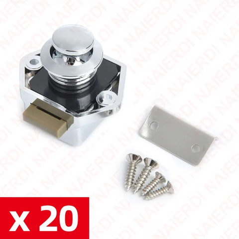 20 pçs naierdi 20mm/26mm camper carro push lock rv caravana barco a motor casa armário gaveta trava botão fechaduras móveis ferragem