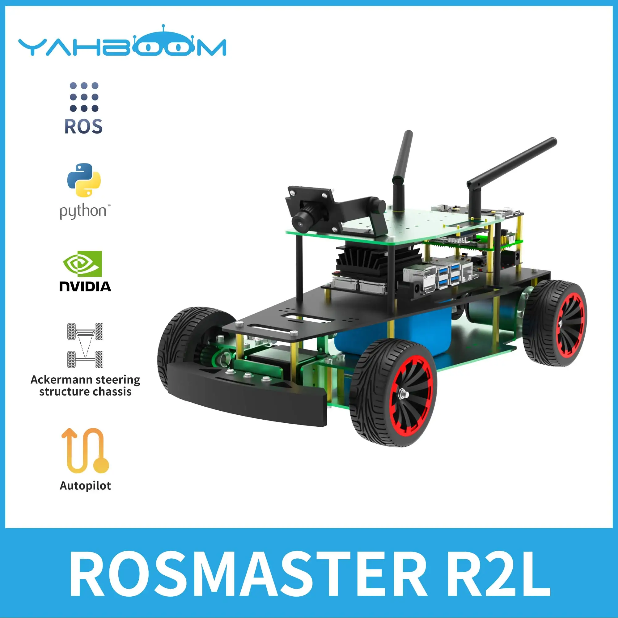 Yahboom Ackermann Structure R2 ROS Robot Car Python Coding for Jetson NANO4GB Xavier NX TX2NX Support Model Training Autopilot