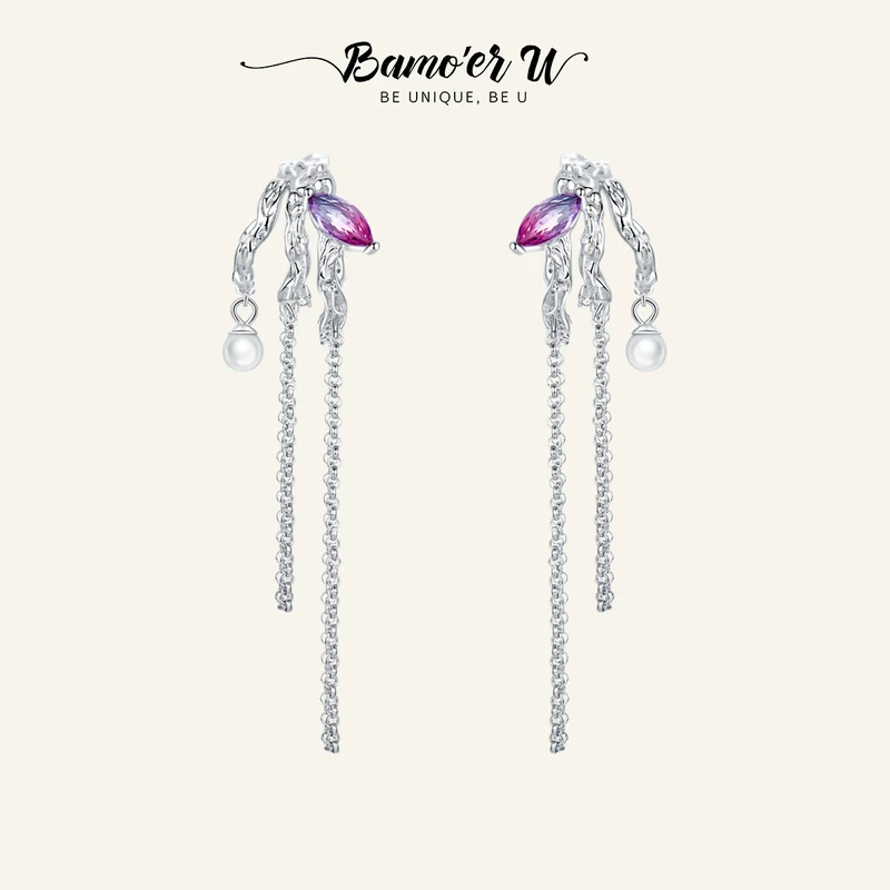 

Bamoer U 100% 925 Sterling Silver Shining Zircon Drop Earrings for Female Matching Bridal Wedding Gifts Fine Jewelry