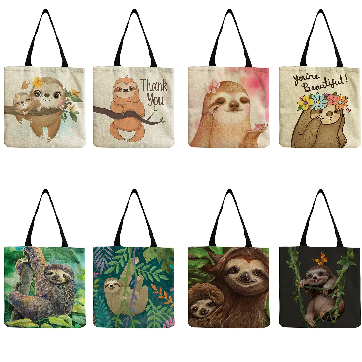 

Shopping Bag Eco-Friendly Outdoor Ladies Portable Travel Tote Bag Foldable School Teacher Gift Women's Shoulder Bag Sloth Print