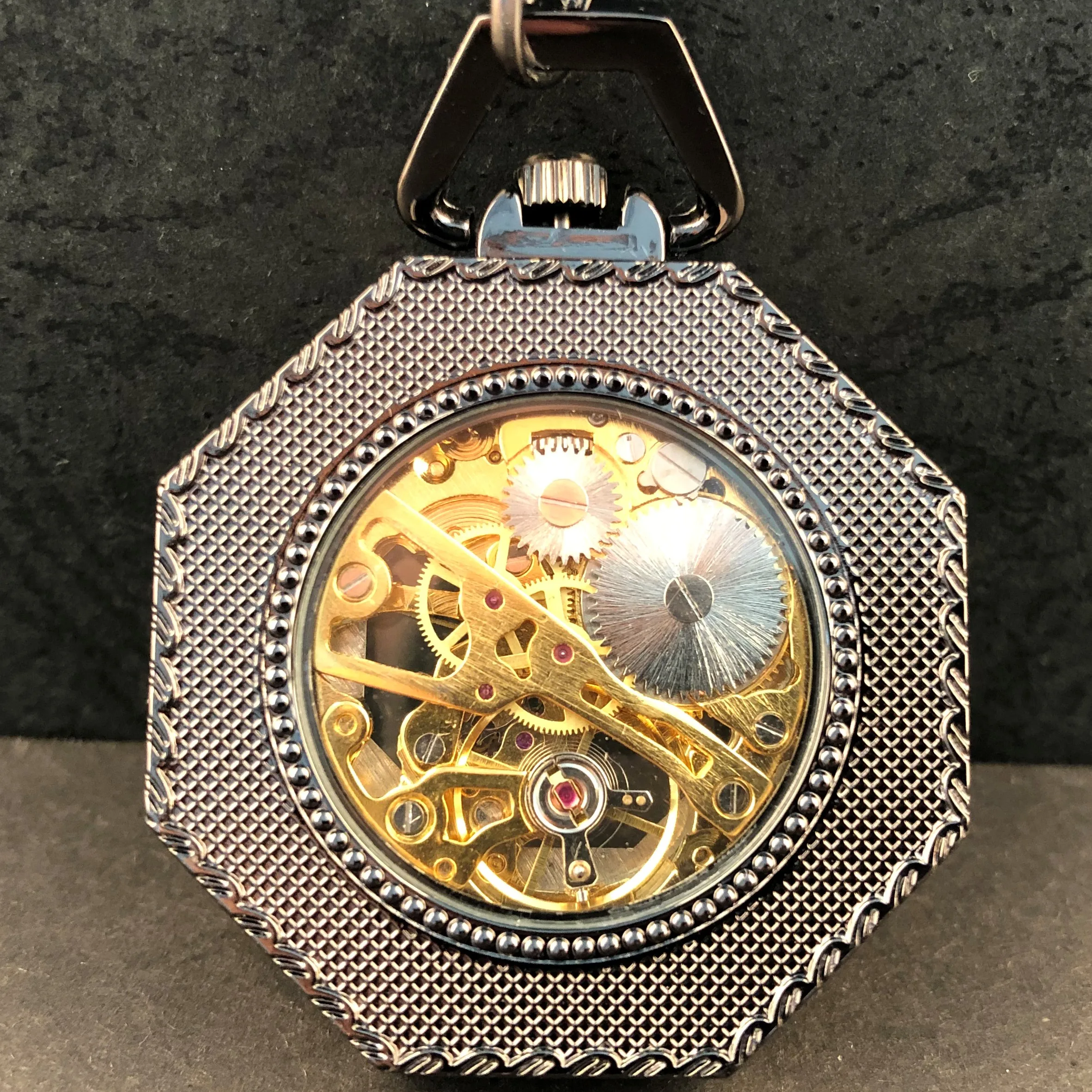 Personality Vintage Hexagonal Polygon Pocket Watch Antique Collection Pendant Pocket Clock with Chain Male Best Gift Half Hunter