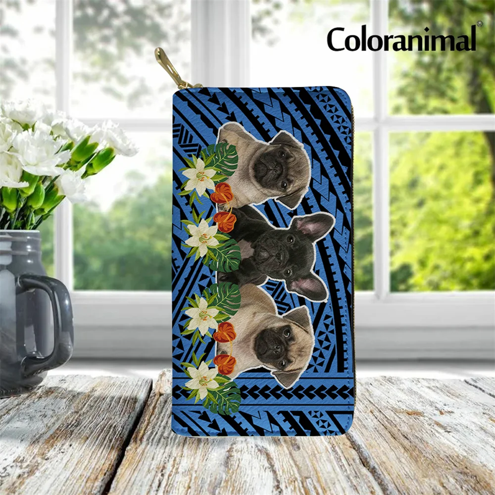 

Print flower And Pug Long Wallet For Ladies Coin Purse Long Card Holder Wallets Ladies Pu Clutch Money Bag Woman Leather Pouch